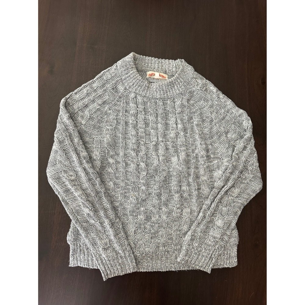 Ambiance Heather Grey Cable Knit Sweater Crew Neck Long Sleeve Large
